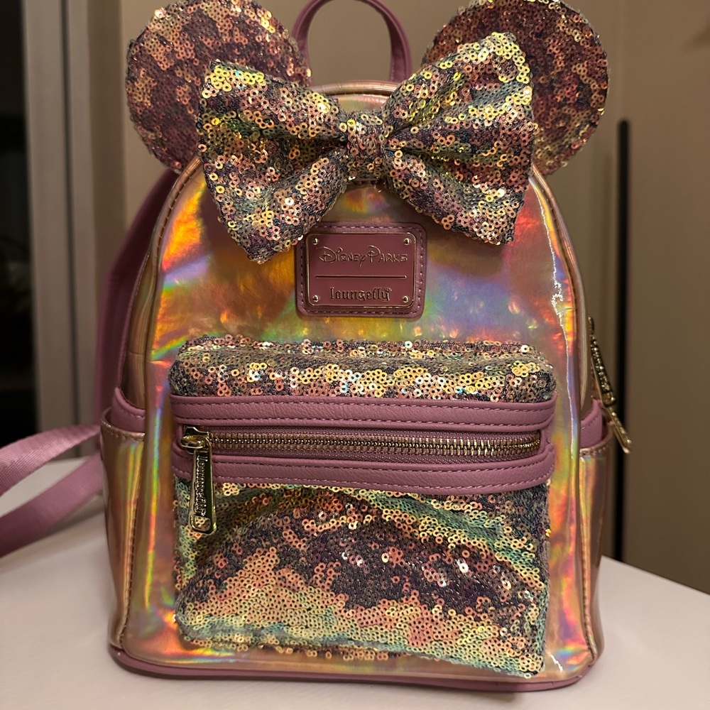 Loungefly Pink and Gold Sequin Mini Backpack